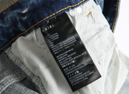 Amiri Light Blue Red Logo Distressed Jeans