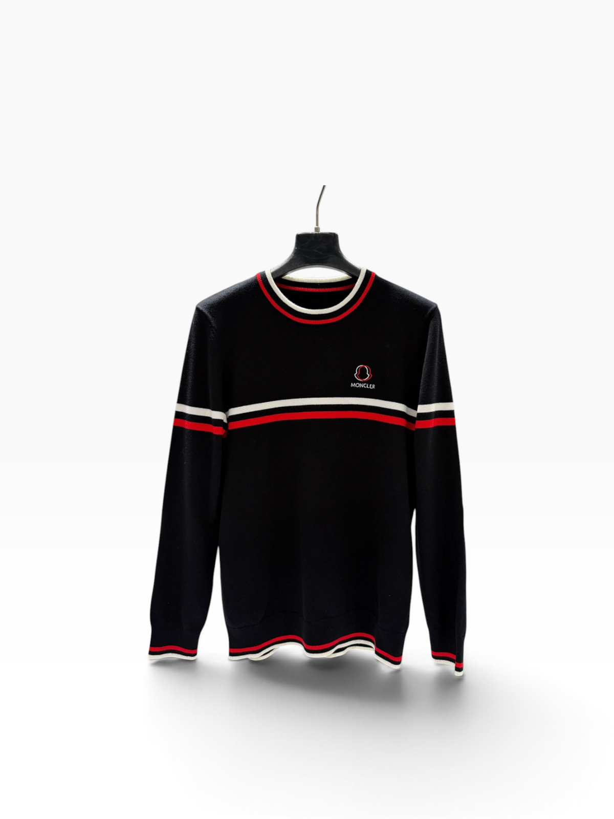 Moncler Tricolor Stripe Logo Sweater – Black