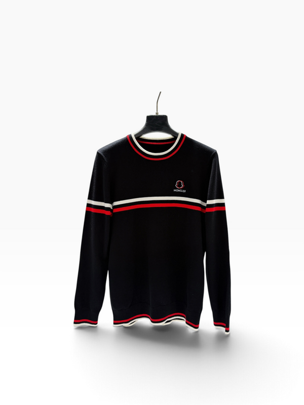 Maglione Moncler con logo e righe tricolori – Nero