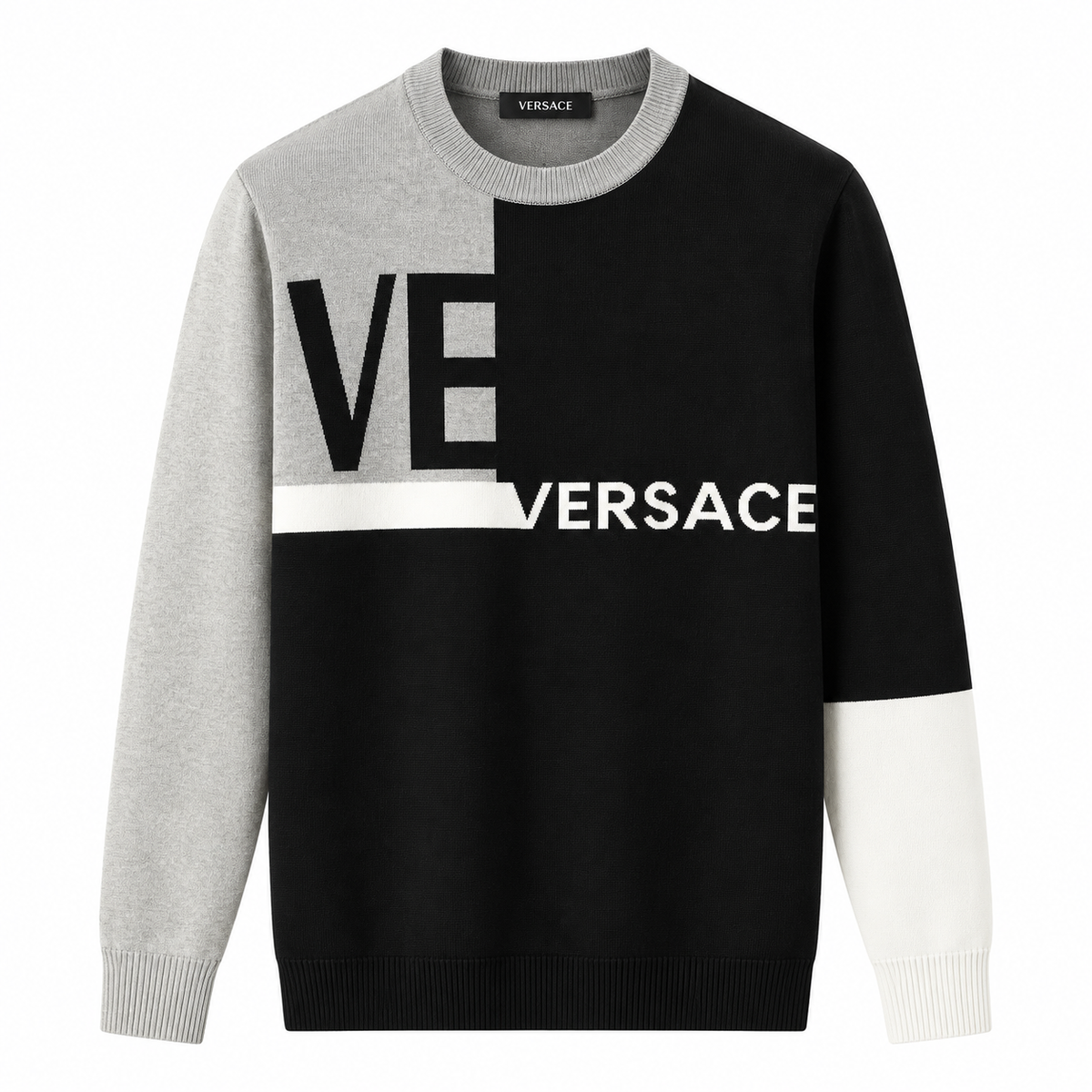 Versace Color-Block Logo Sweater - Black/Grey/White