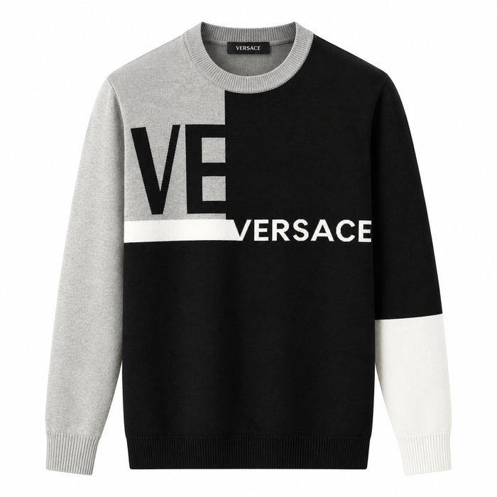 Versace Color-Block Logo Sweater – Black/Grey/White