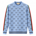 Gucci GG Monogram Sweater with Web Stripe – Light Blue