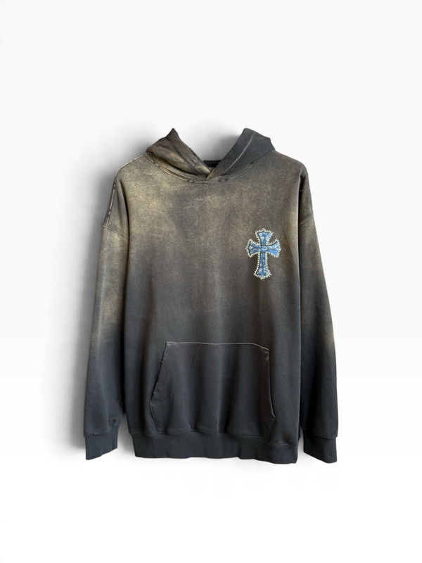 Chrome Hearts Felpa con cappuccio Blue Cross Vintage Wash – Marrone