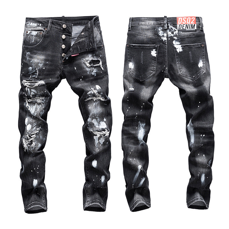 Dsquared2 Black Distressed Paint Splatter Jeans