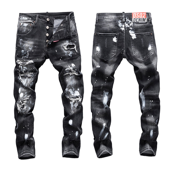 Jean Dsquared2 noir à effet usé et éclaboussures de peinture