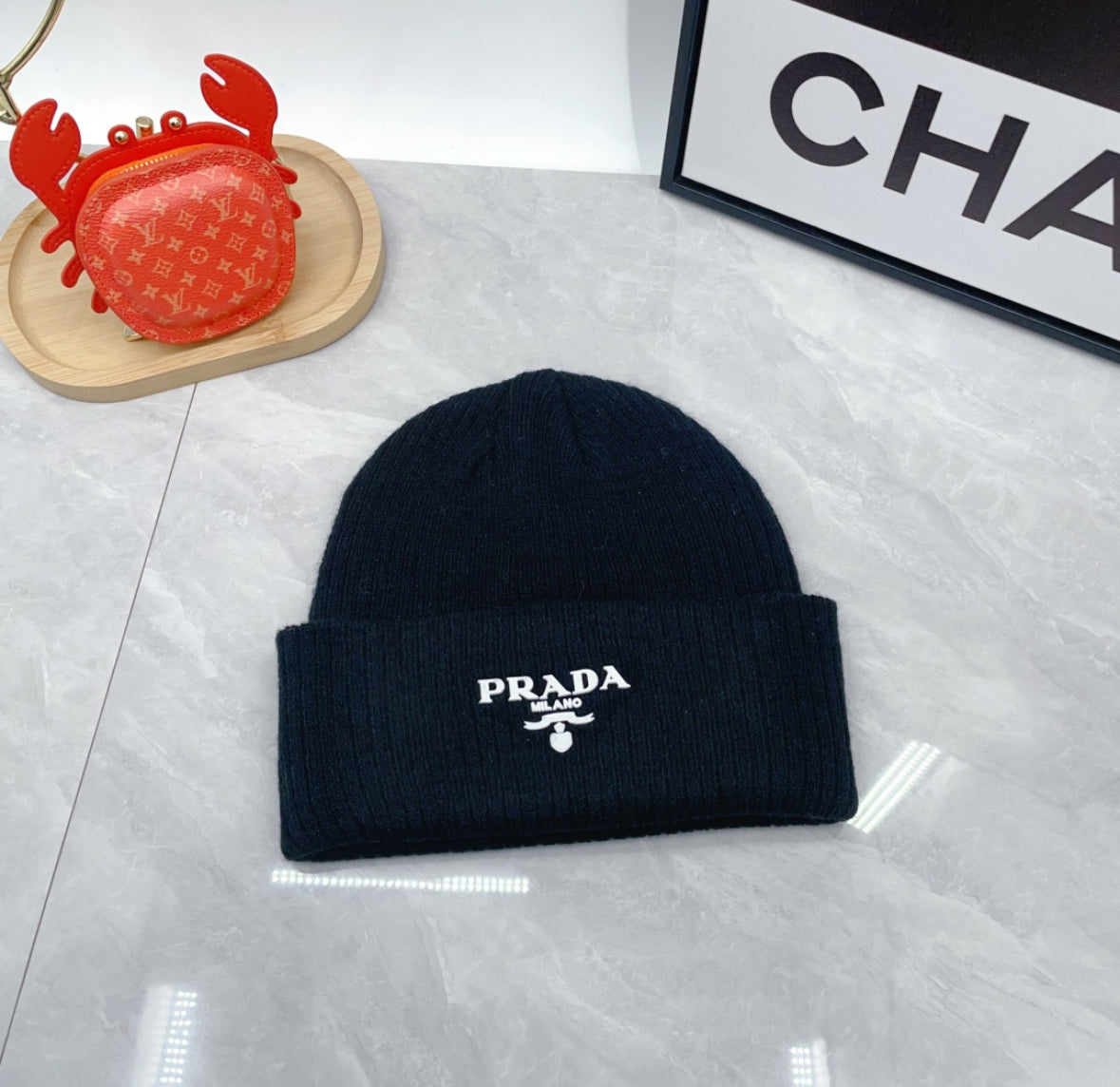 Prada Milano Ribbed Beanie – Black