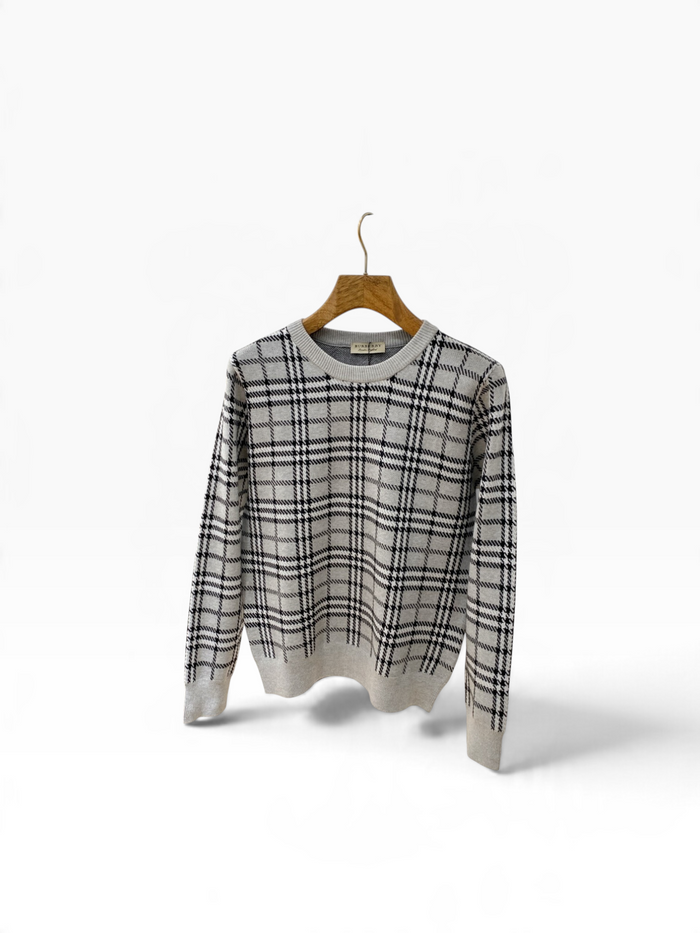 Maglione in maglia con motivo Burberry Check – Grigio