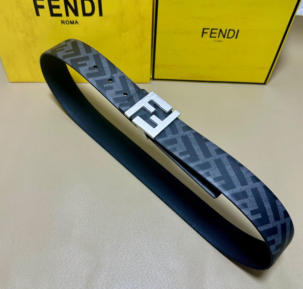 Fendi FF Logo Belt – Black/Grey