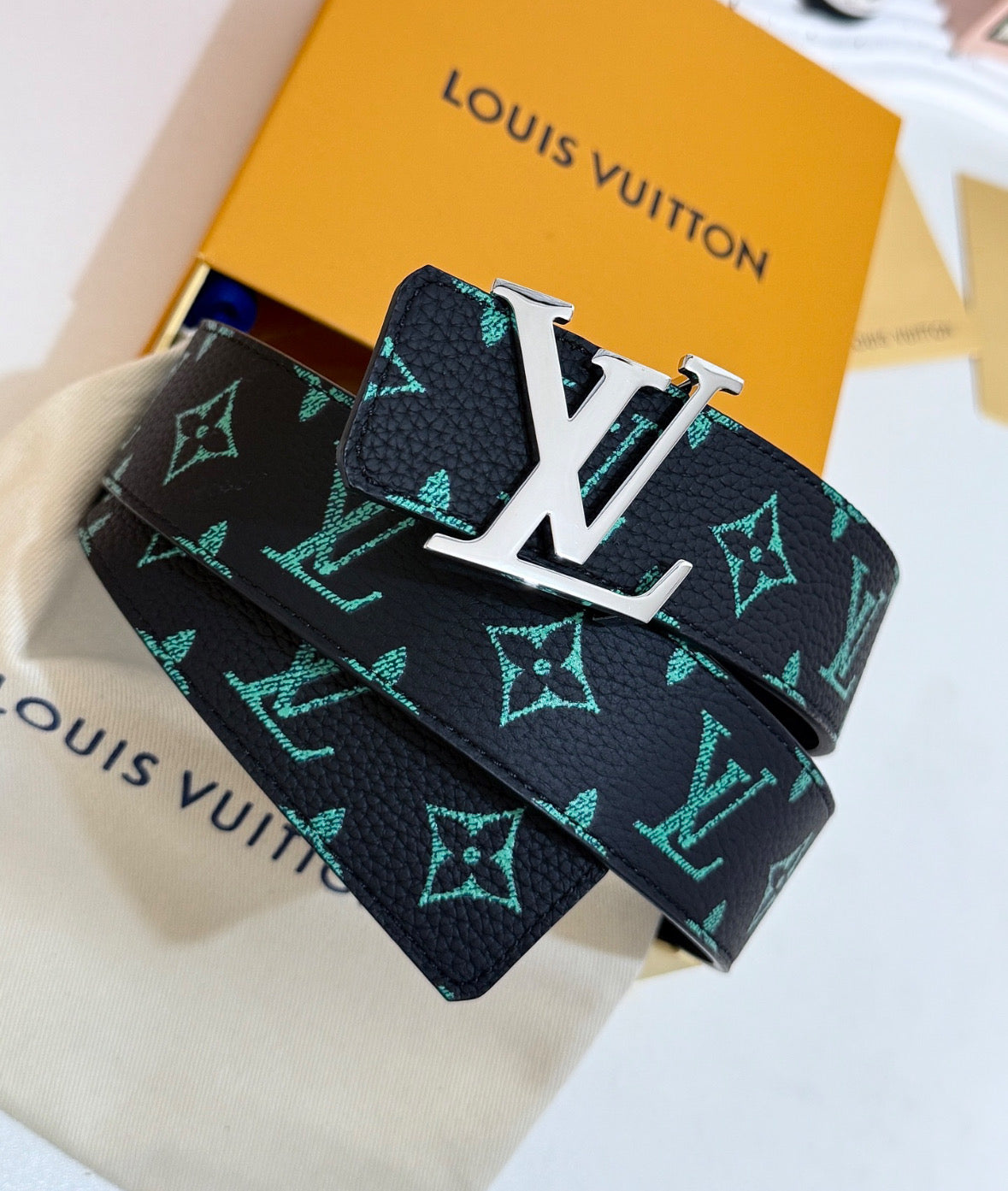Louis Vuitton LV Initiales Monogram Belt – Black/Turquoise Silver