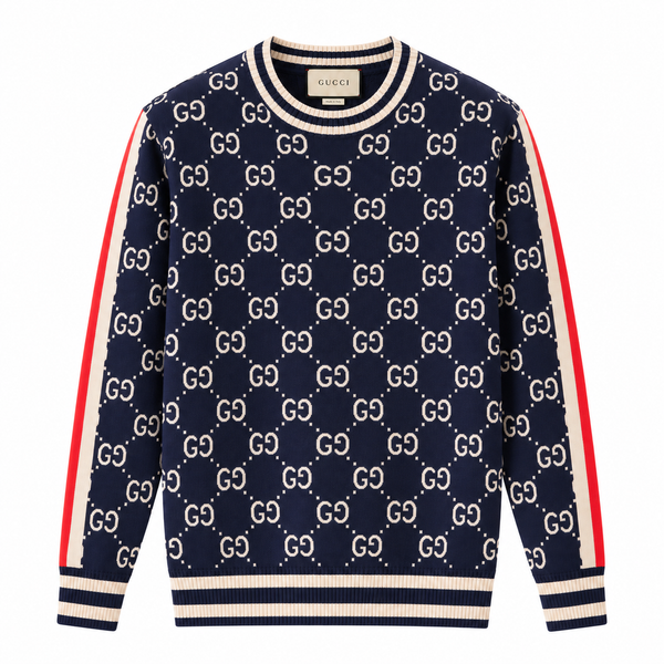 Maglione Gucci in maglia GG jacquard e a righe – blu navy/bianco/rosso