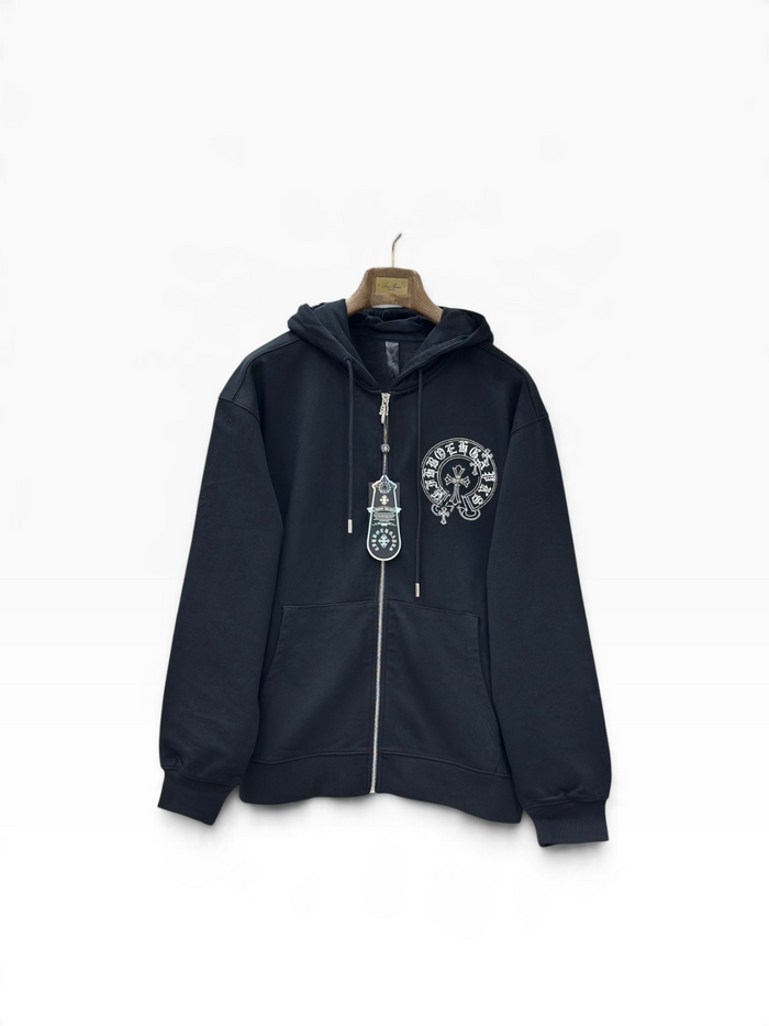Sweat à capuche zippé noir et blanc Chrome Hearts
