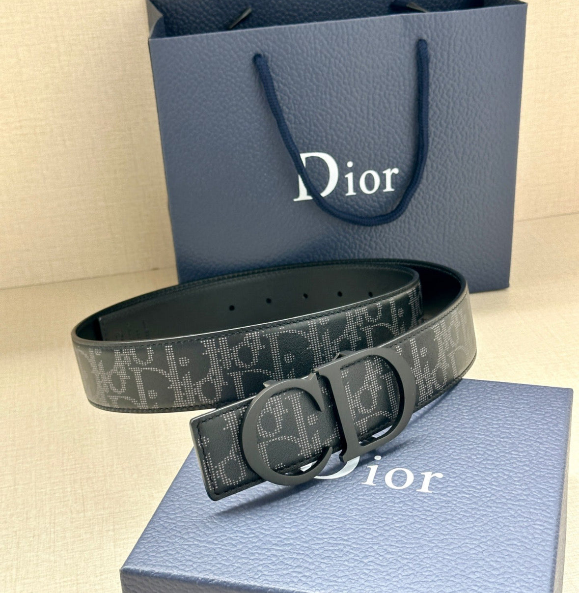 Dior Oblique CD Belt – Black/Grey