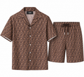 Fendi FF Silk Jacquard Shirt & Shorts Set – Brown