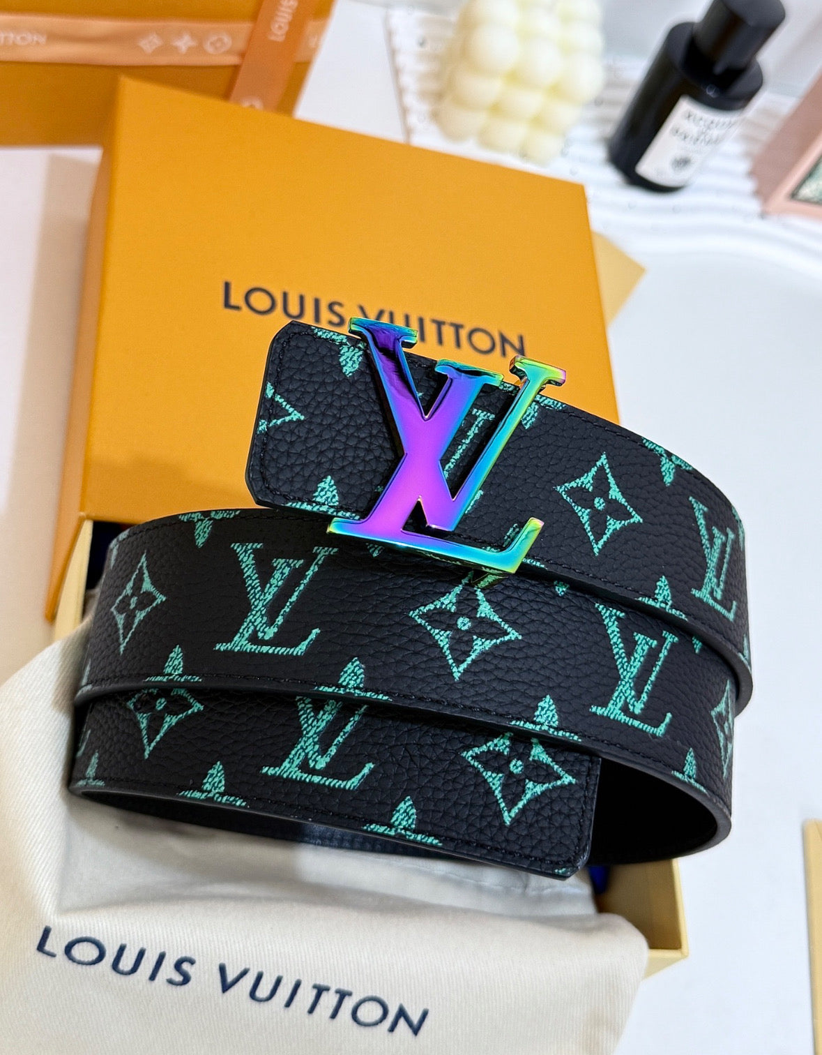 Louis Vuitton Iridescent Monogram Reversible Belt – Black/Turquoise