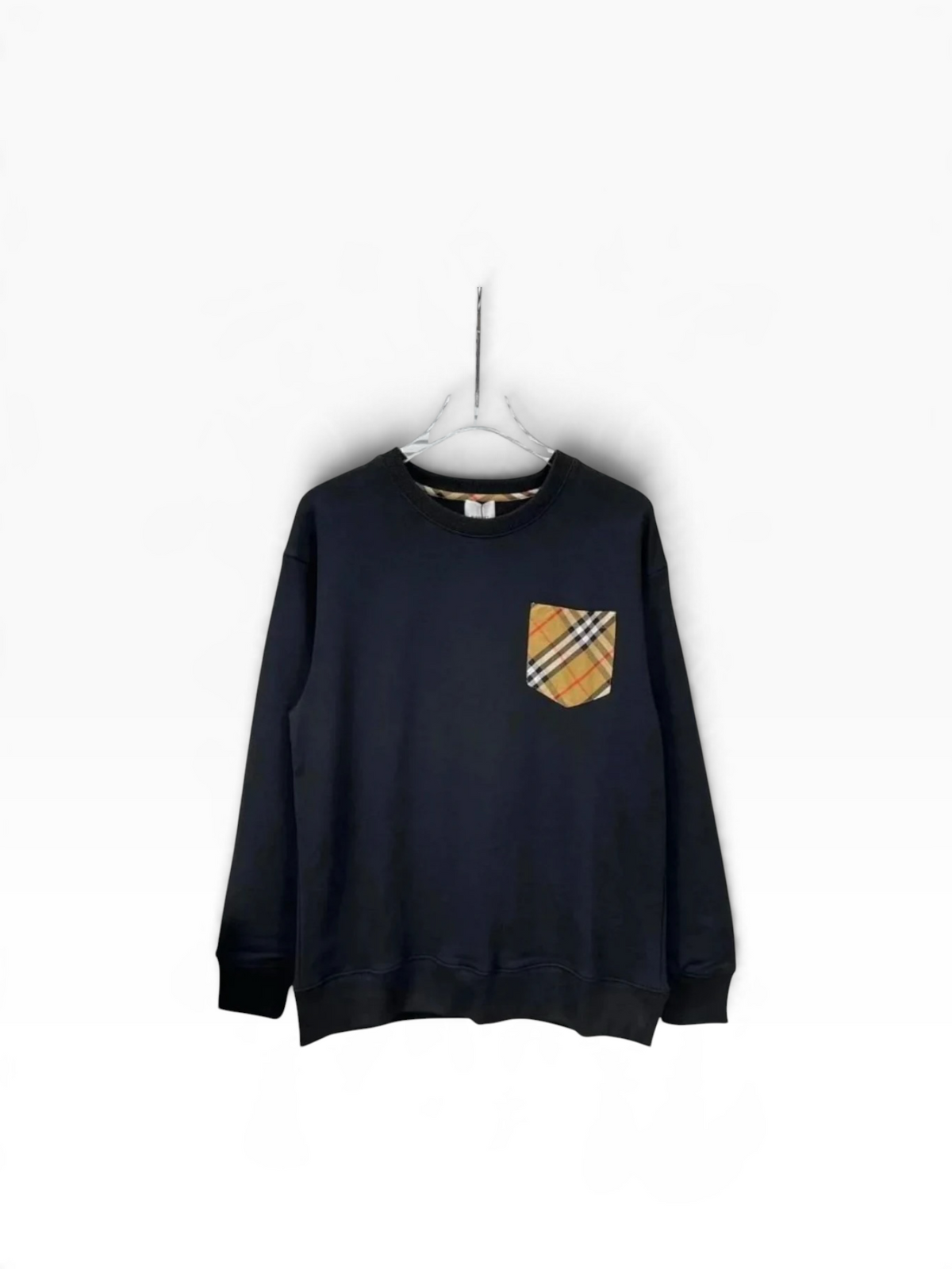 Sweat-shirt col rond Burberry à poche à motif Check – Marine