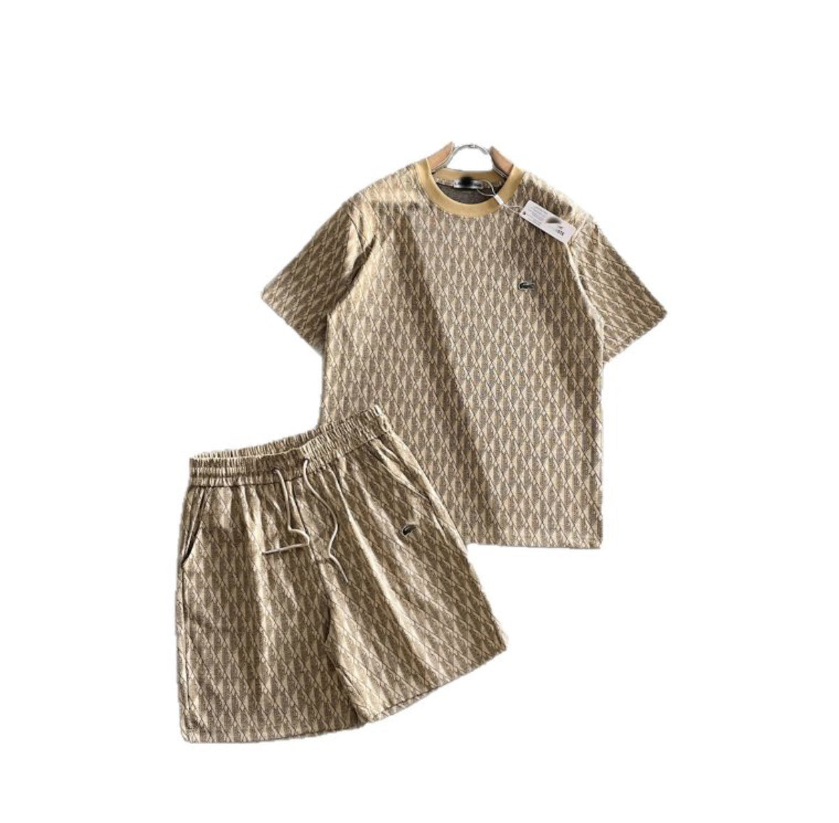Lacoste monogram/jacquard T-shirt & shorts set