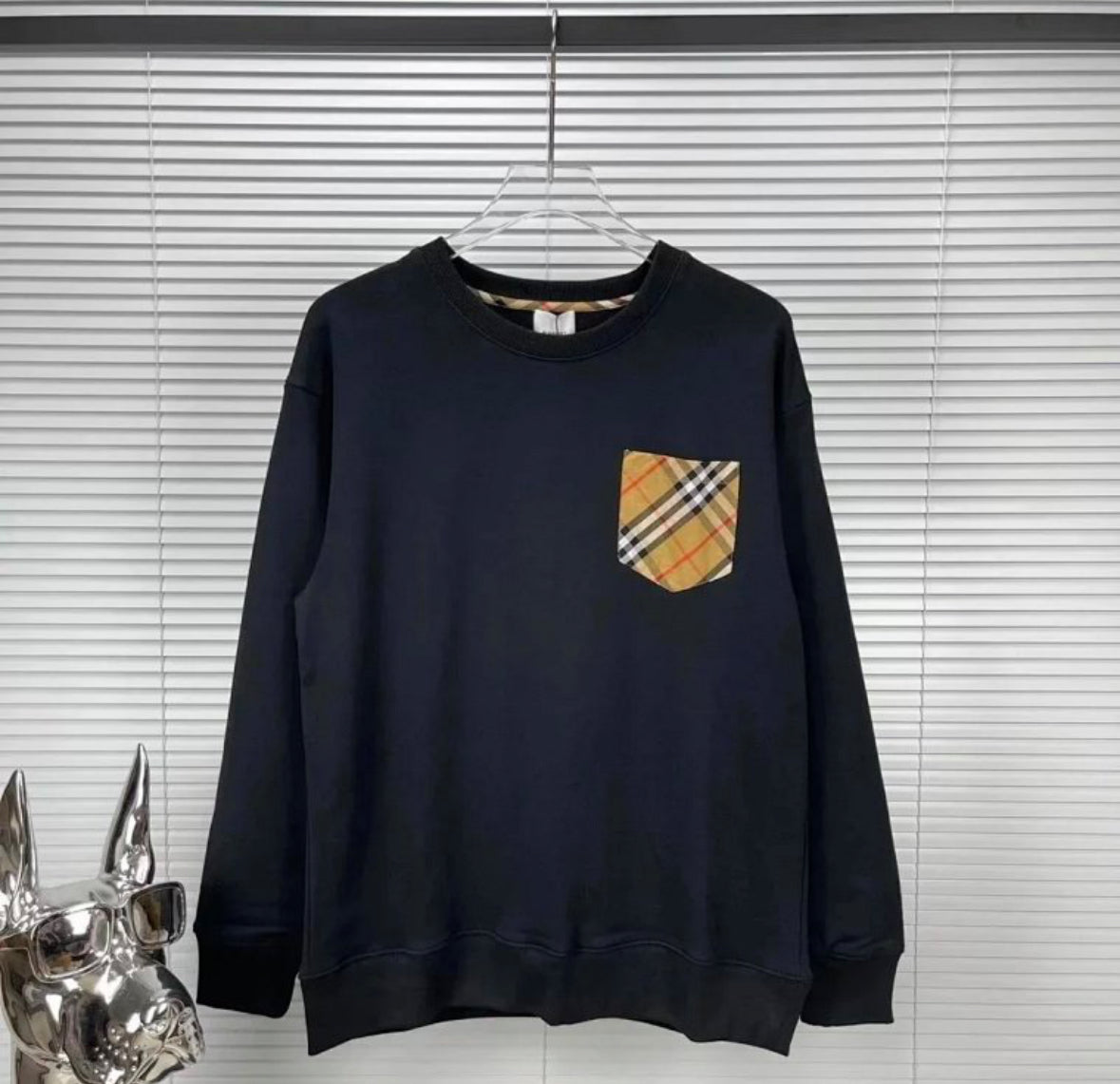 Burberry Check Pocket Crewneck Sweatshirt – Navy
