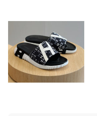 Hermes bouncing slippers Black/White