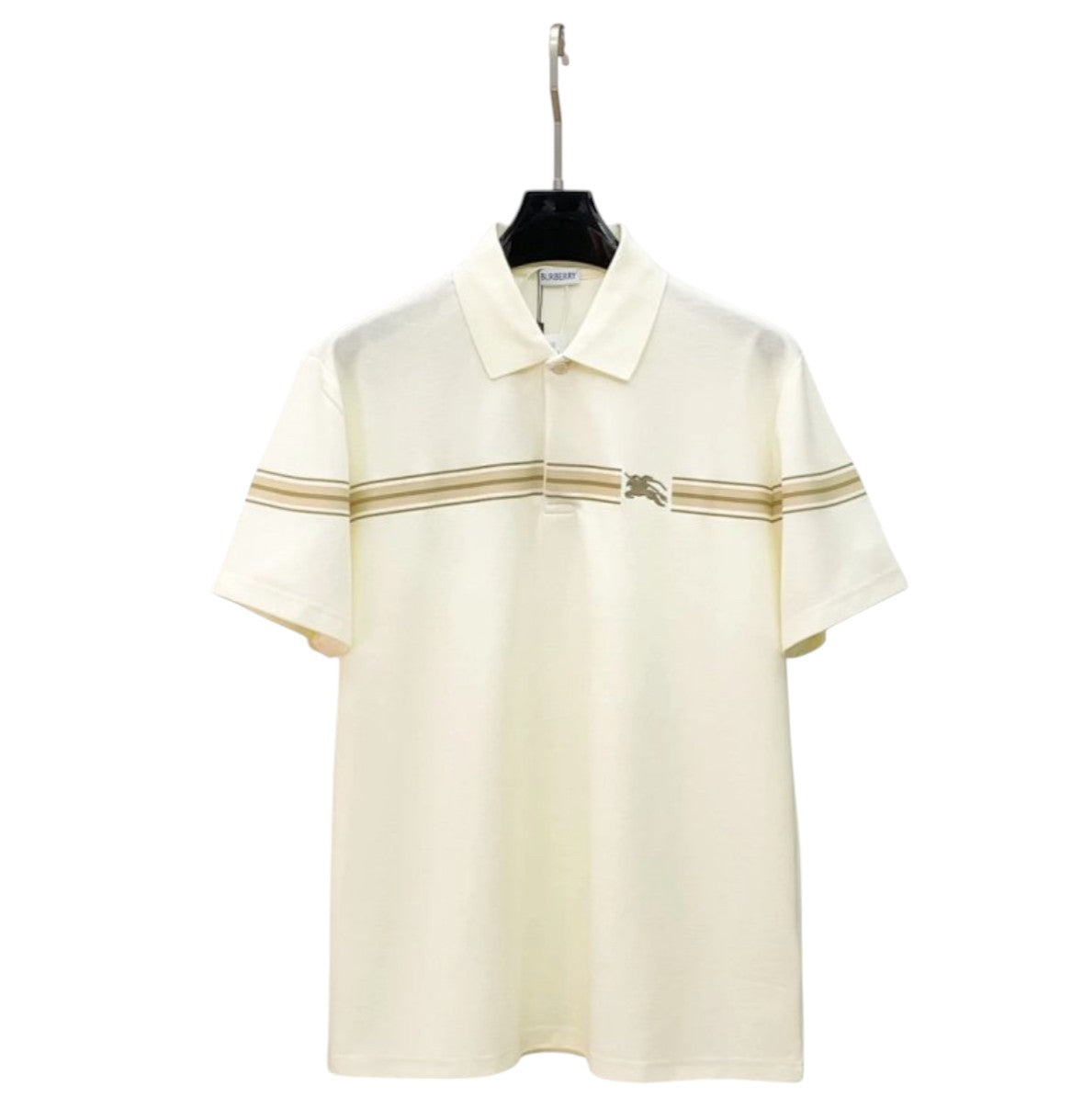 Burberry Striped Equestrian Knight Polo – White