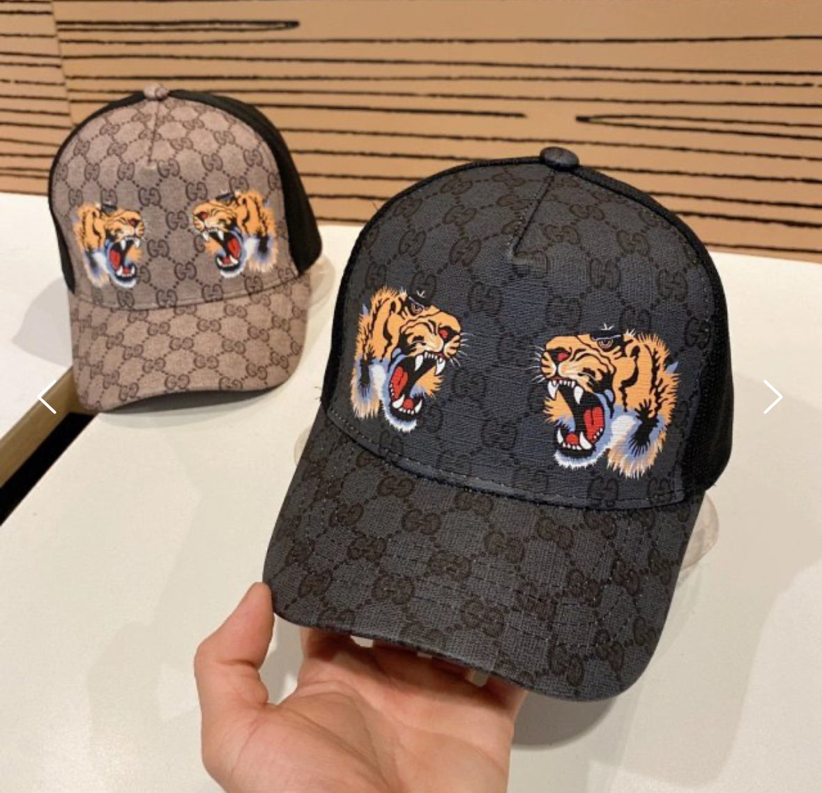 Gucci GG Supreme Twin Tiger Print Cap – Black