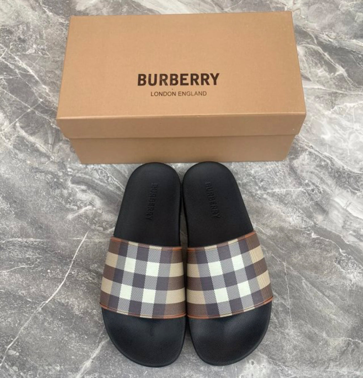 Burberry Check Slides – Archive Beige