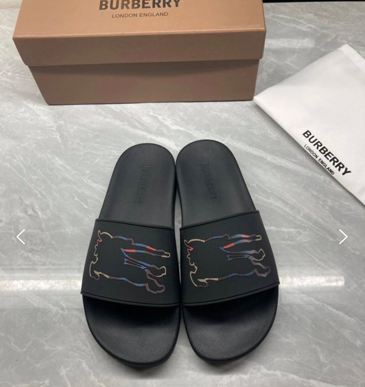 Burberry Leather Knight Stamp Slides – Black