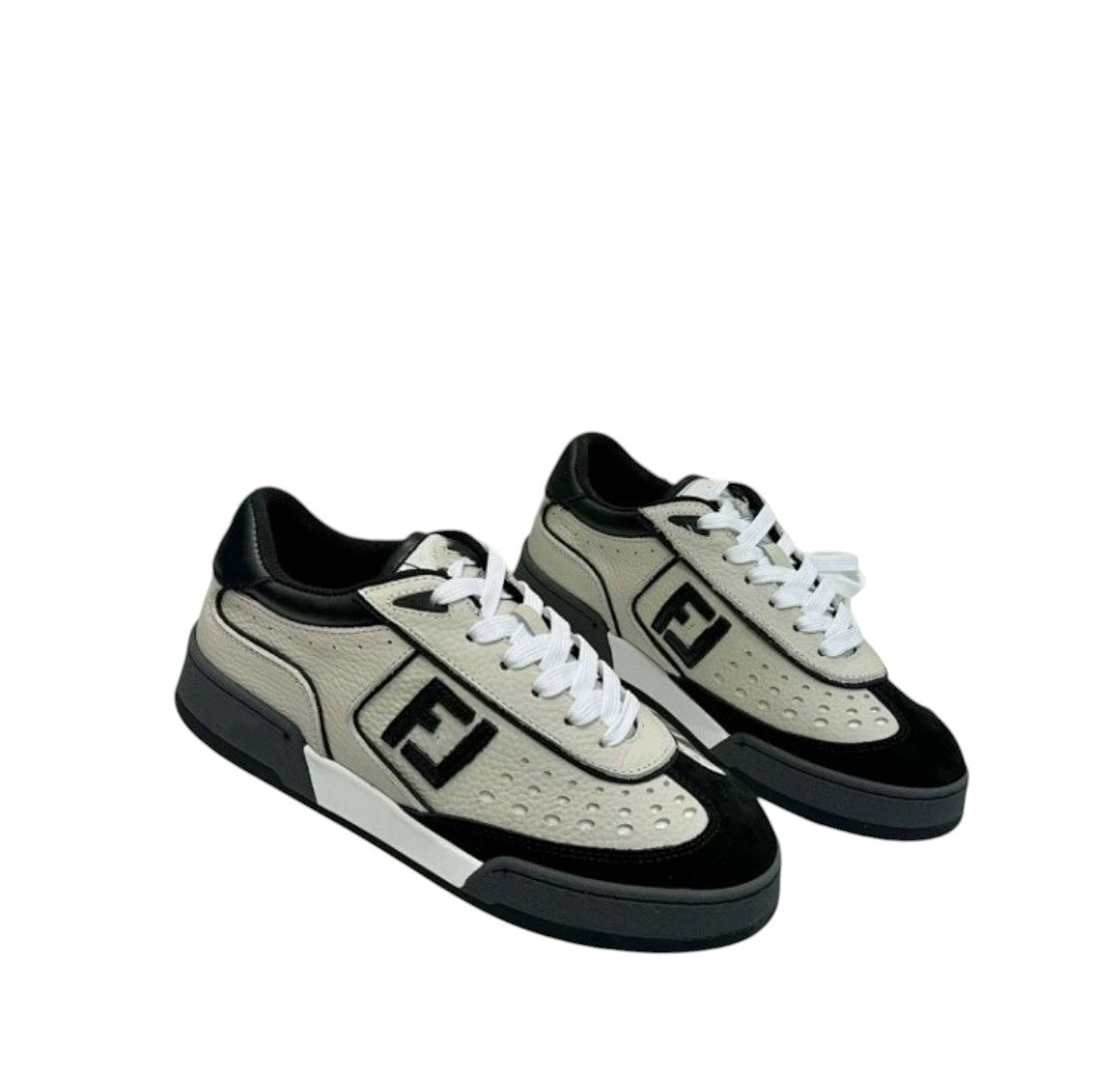 Fendi Match Low-Top Sneakers – Beige/Black