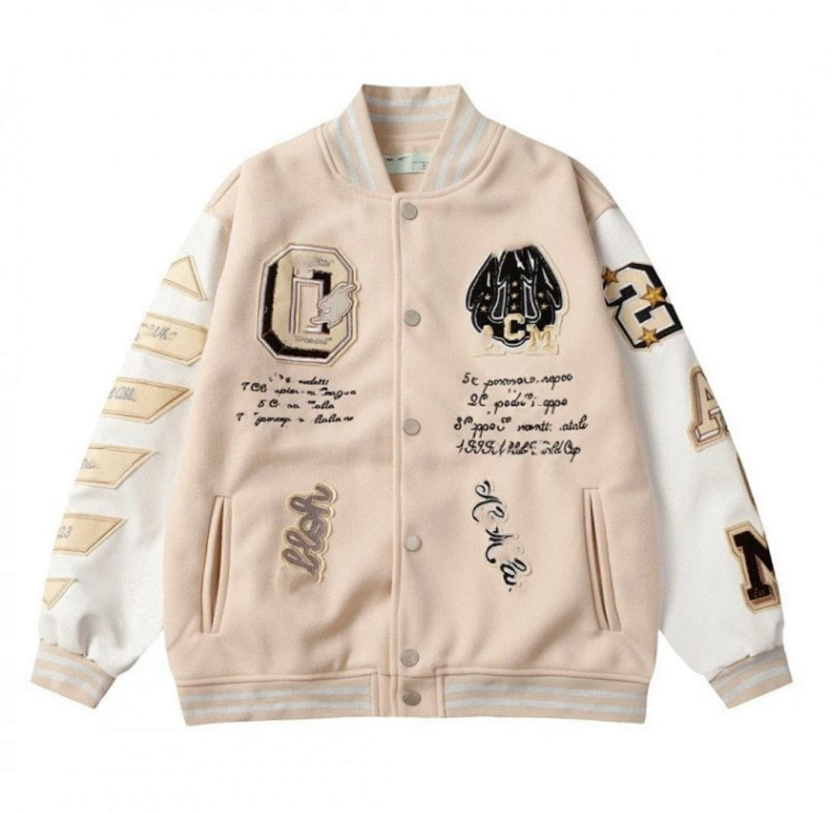 OFF WHITE Varsity Jacket – Cream/White