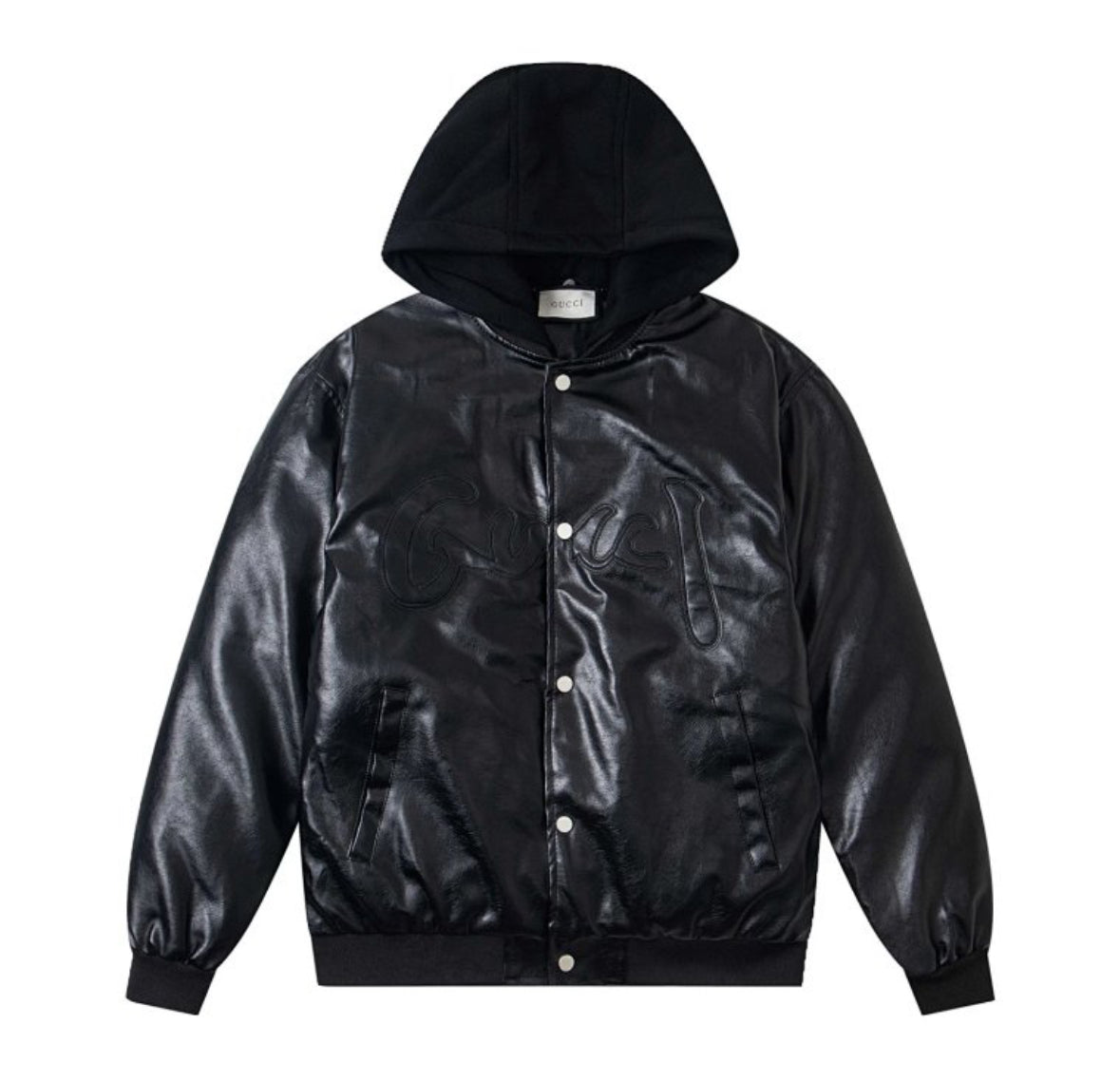 Gucci GG Leather Hooded Jacket – Black