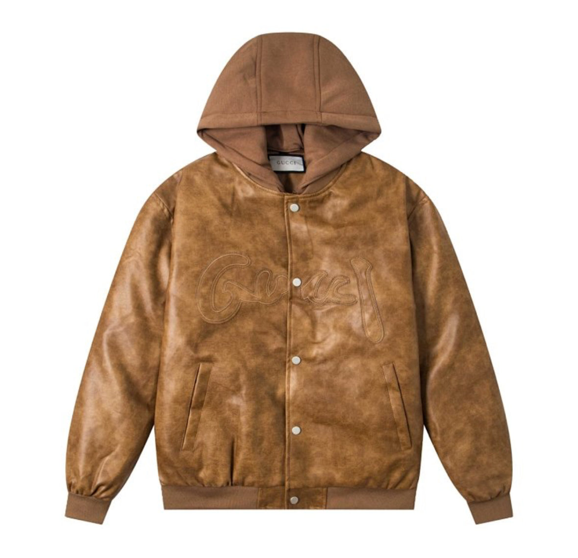 Gucci GG Leather Hooded Jacket – Brown