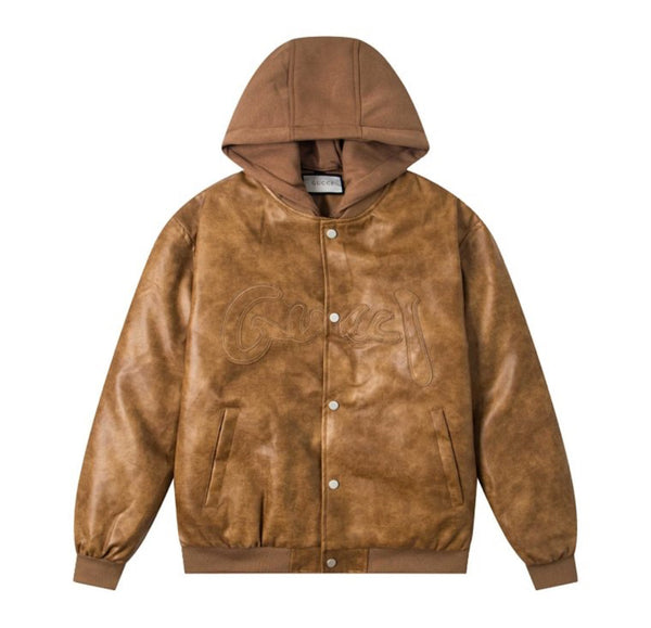 Veste à capuche en cuir GG Gucci – Marron