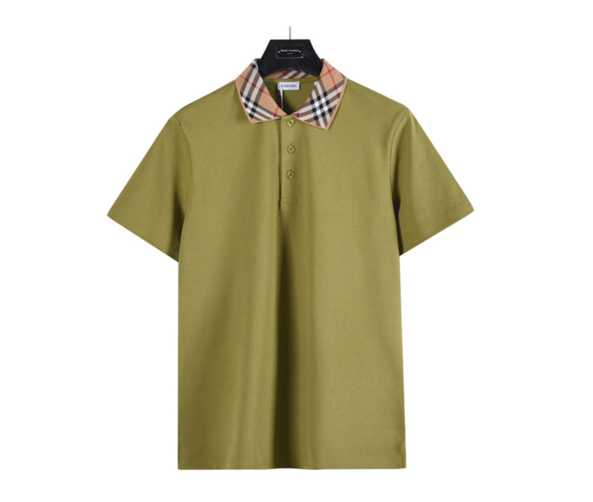 Burberry Check Collar Polo Shirt – Olive