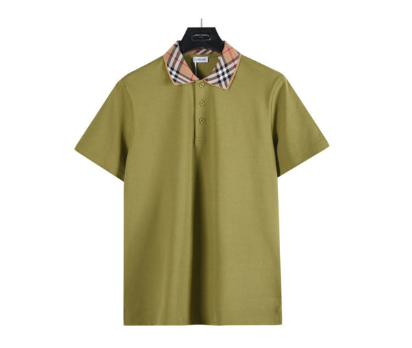 Burberry Check Collar Polo Shirt – Olive