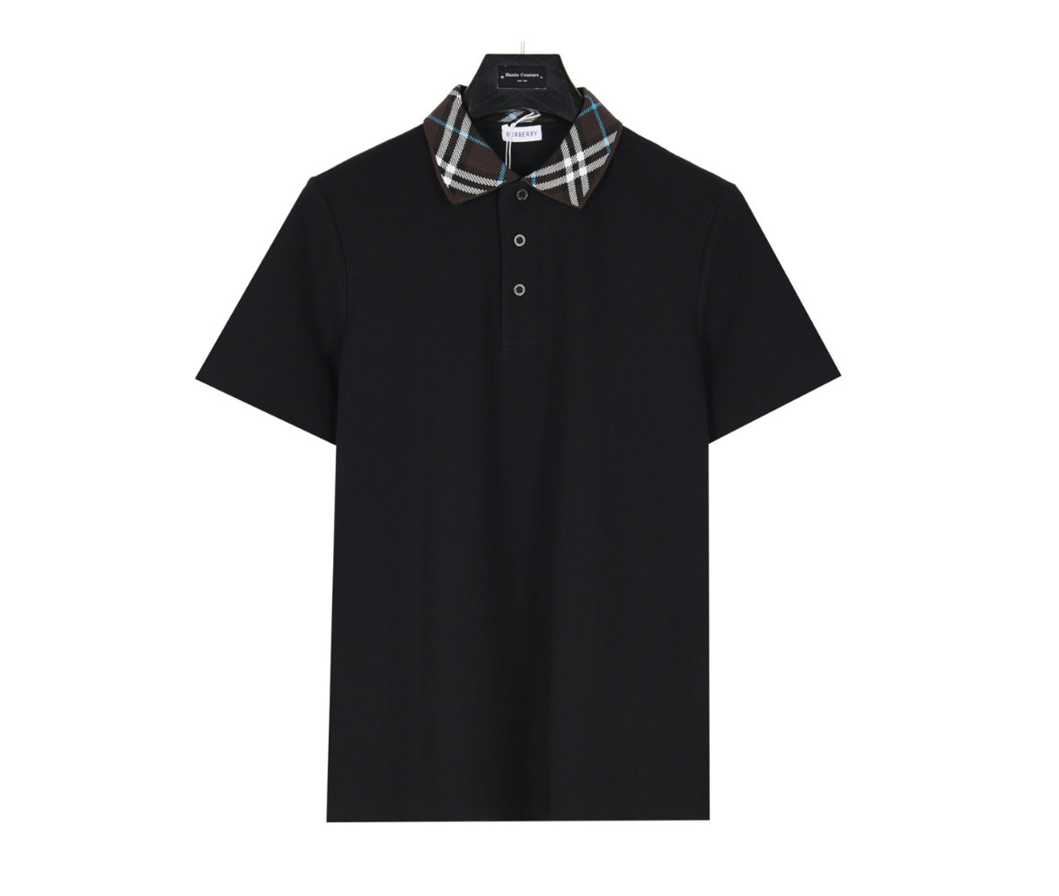 Burberry Check Collar Polo Shirt – Black