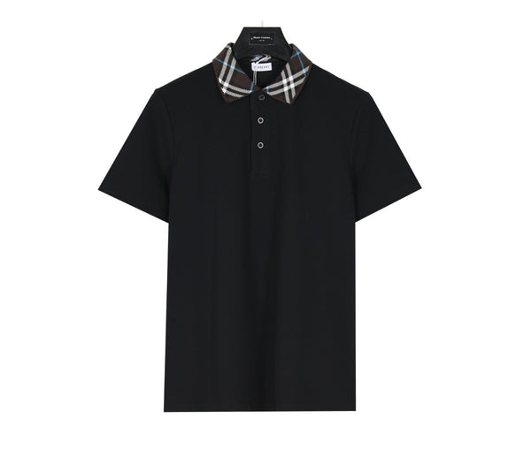Burberry Check Collar Polo Shirt – Black