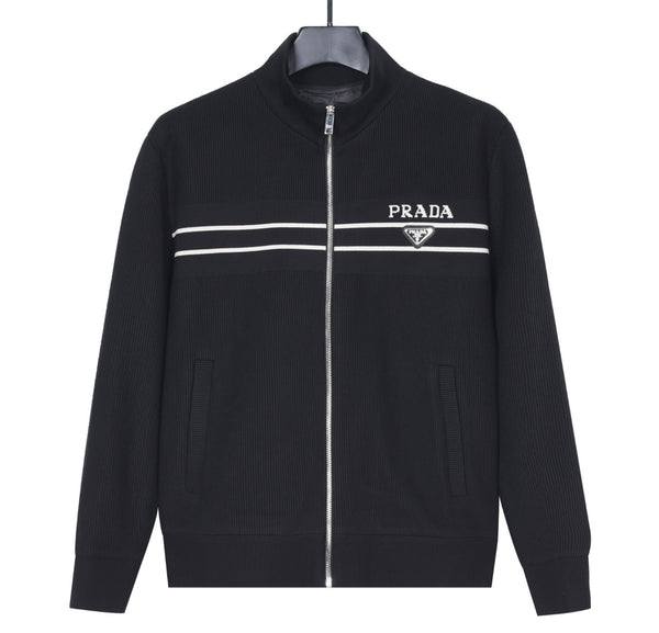 Giacca nera a coste con zip Prada