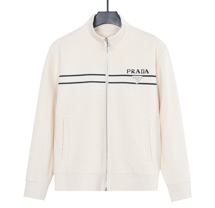 Veste Prada côtelée à logo zippée – crème