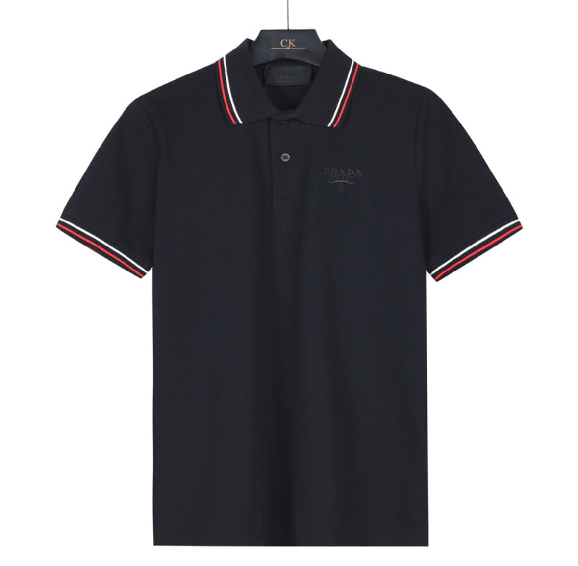 Prada Black Striped Collar Polo Shirt