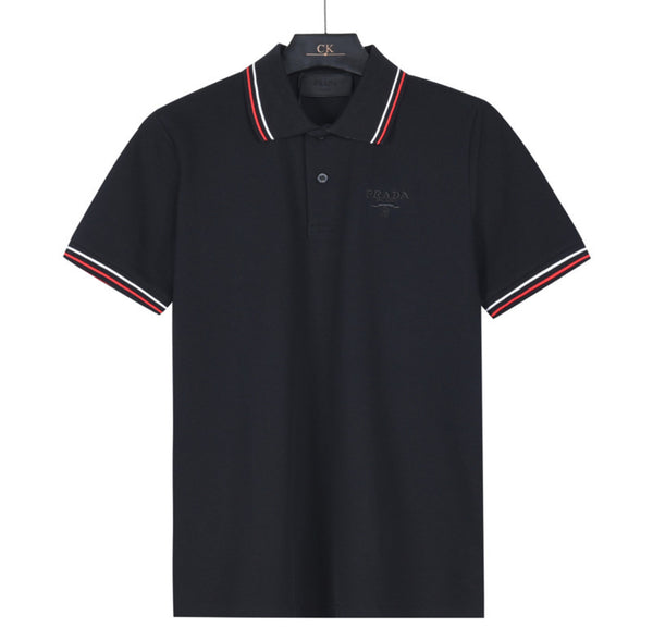 Prada Black Striped Collar Polo Shirt