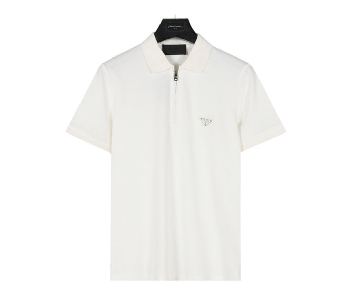 Polo blanc Prada à demi-zip
