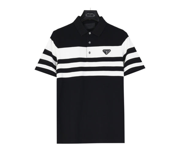 Prada Black & White Striped Polo Shirt