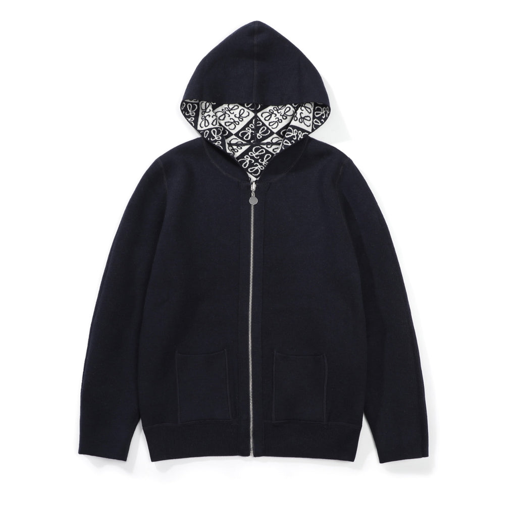 Loewe Anagram Jacquard Zip-Up Hoodie – Black