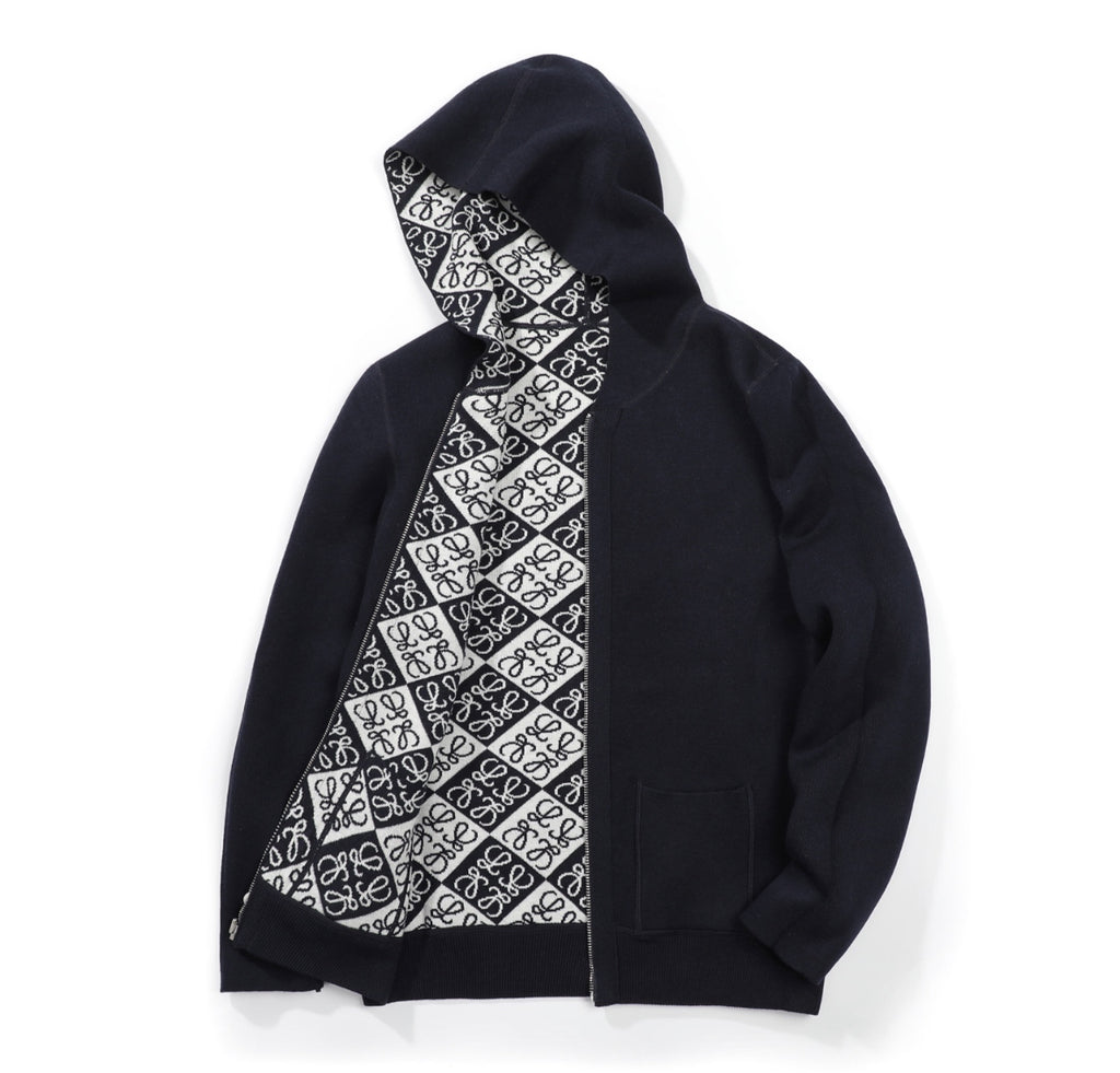 Loewe Anagram Jacquard Zip-Up Hoodie – Black