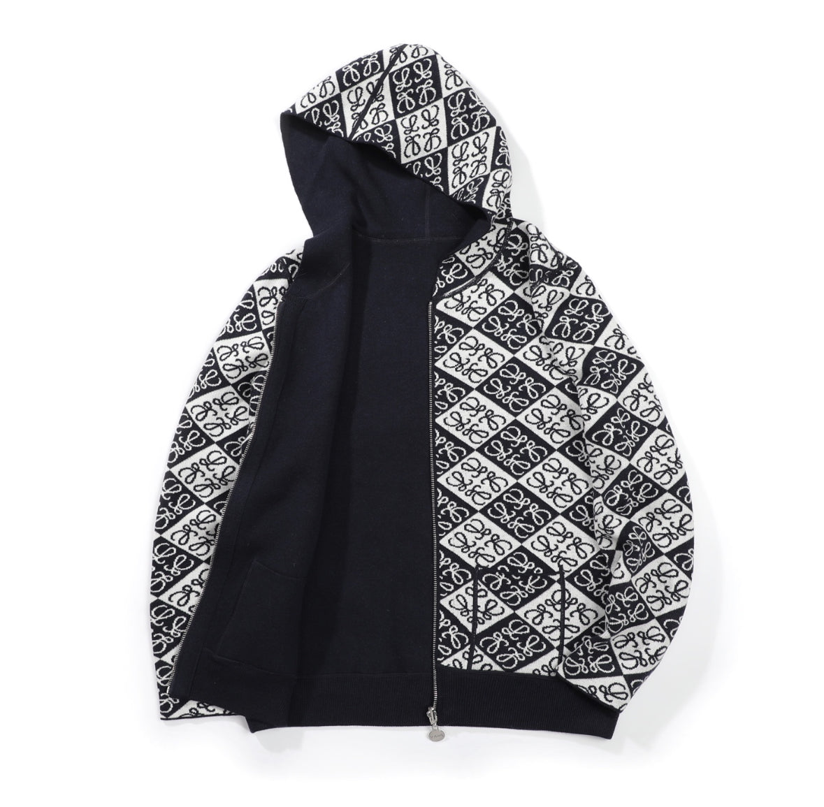 Loewe Anagram Jacquard Zip-Up Hoodie – Black/White