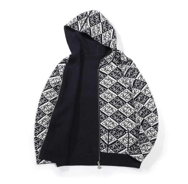 Felpa con cappuccio e zip Loewe Anagram Jacquard – Nero/Bianco