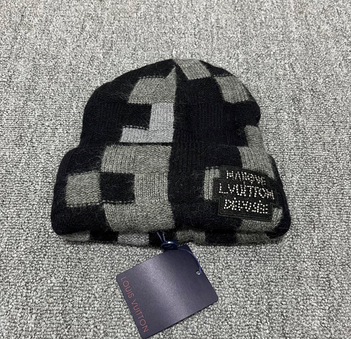 Louis Vuitton Black & Grey Patchwork Beanie