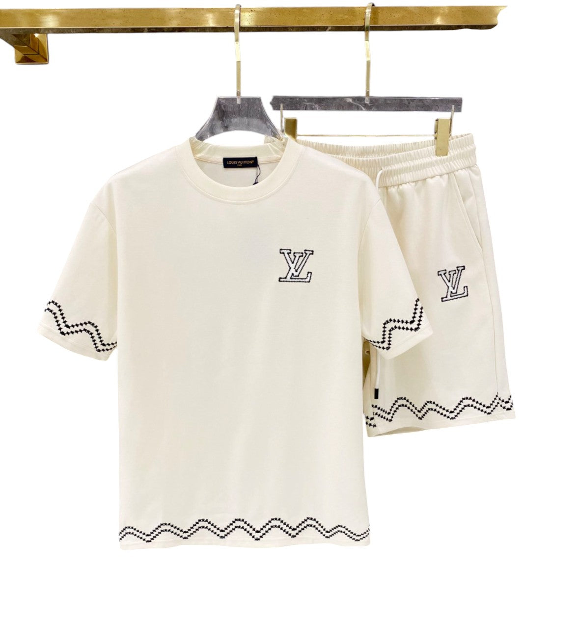 Louis Vuitton White Wave Trim T-Shirt & Shorts Set