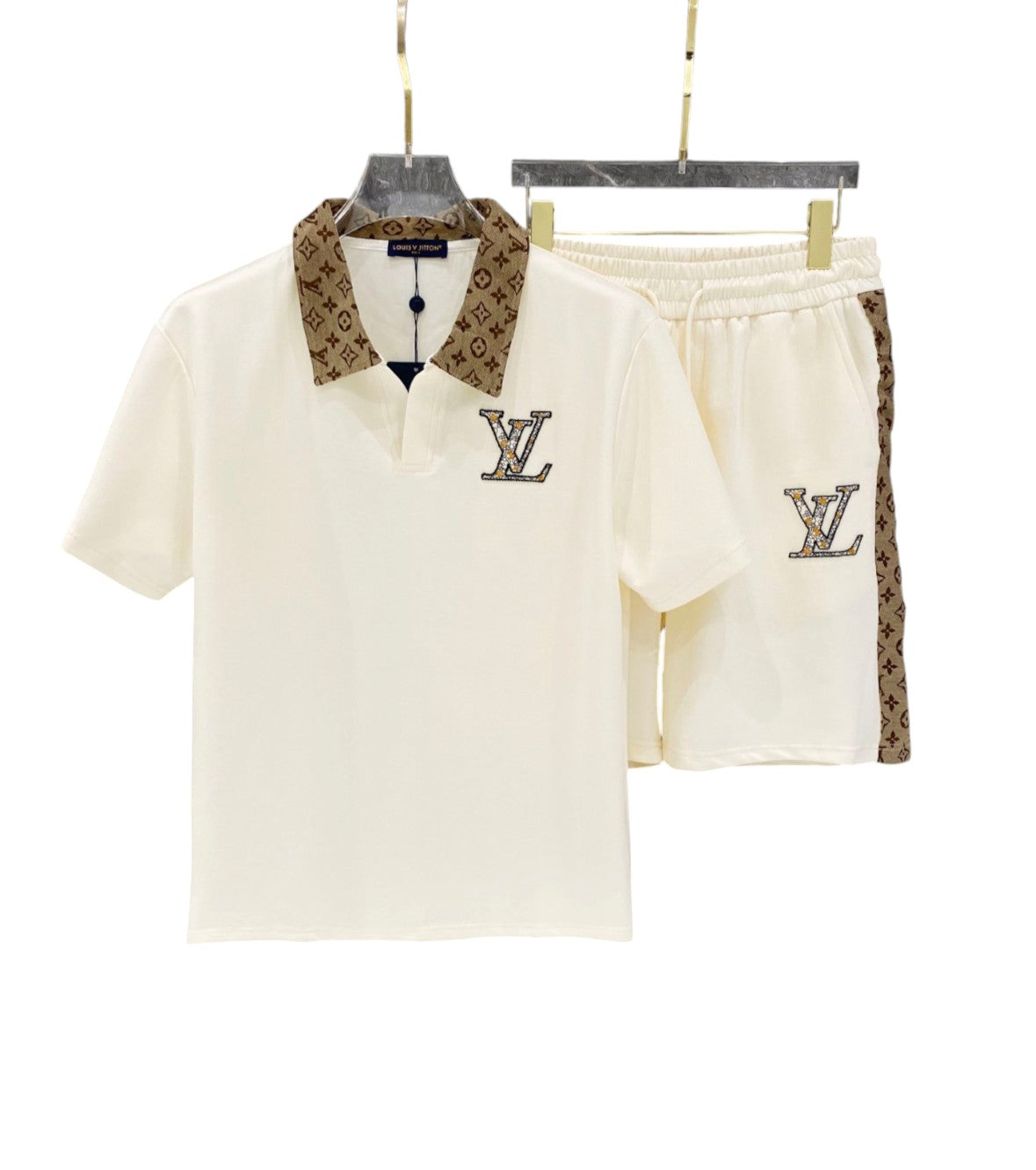 Louis Vuitton White Monogram Collar Polo Set