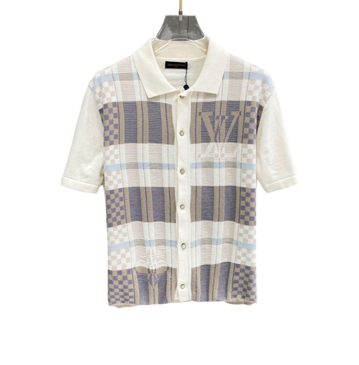 Louis Vuitton White & Blue Checkered Monogram Polo