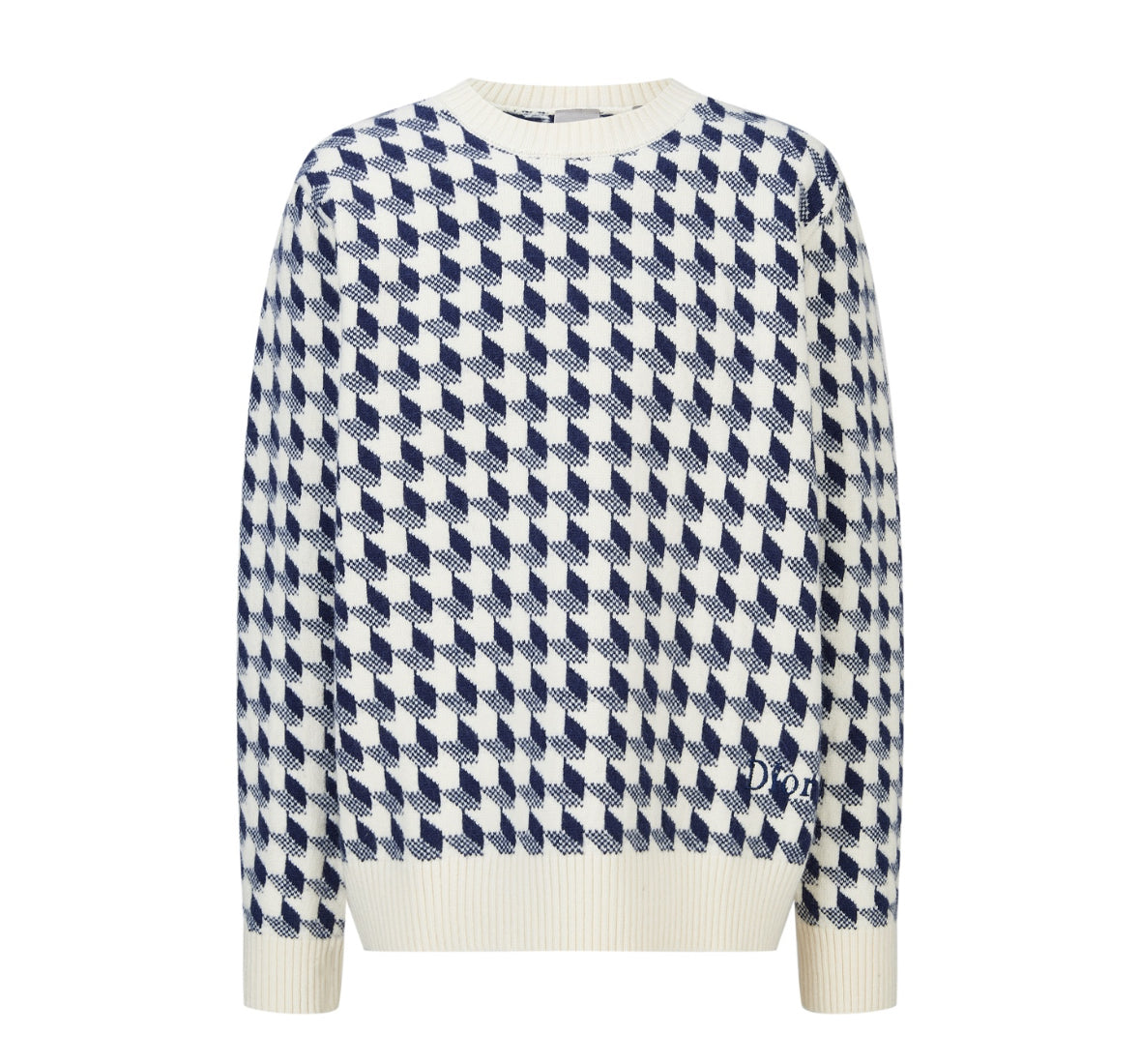 Dior Houndstooth Knit Sweater – White/Navy